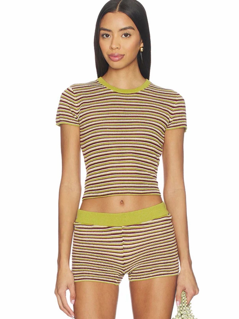 Striped Knit Shorts and tube top in Olive & Brown
